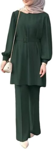فستان Abayas للنساء المسلمات طويلة الأكمام السراويل الفضفاضة 2 PCS دبي الإسلامية المسلمات النساء المطابقة مجموعات in Kuwait