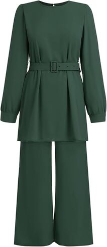 فستان Abayas للنساء المسلمات طويلة الأكمام السراويل الفضفاضة 2 PCS دبي الإسلامية المسلمات النساء المطابقة مجموعات in Kuwait