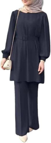 فستان Abayas للنساء المسلمات طويلة الأكمام السراويل الفضفاضة 2 PCS دبي الإسلامية المسلمات النساء المطابقة مجموعات in Kuwait