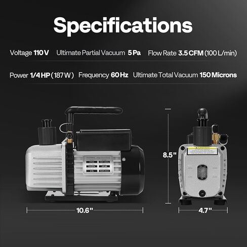 VIVOHOME 110V 1/4 HP 3.5 CFM مضخة تفريغ هواء دوارة ذات مرحلة واحدة وR134a AC مجموعة قياس متعددة لتكييف الهواء والتبريد وإعادة الشحن in Kuwait