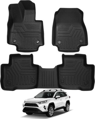 Falafa Floor Mats for Toyo-ta RAV4 2019-2024 2025(Include Hybrid), TPE All Weather Floor Liner for RAV4 1st and 2nd Row Car Mats Cargo Liners Accessories, Black in Saudi Arabia