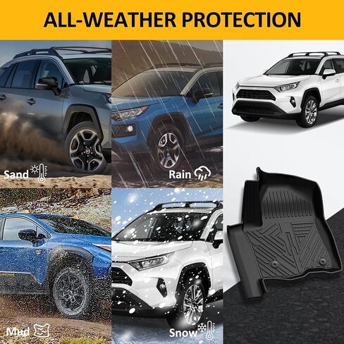 Falafa Floor Mats for Toyo-ta RAV4 2019-2024 2025(Include Hybrid), TPE All Weather Floor Liner for RAV4 1st and 2nd Row Car Mats Cargo Liners Accessories, Black in Saudi Arabia
