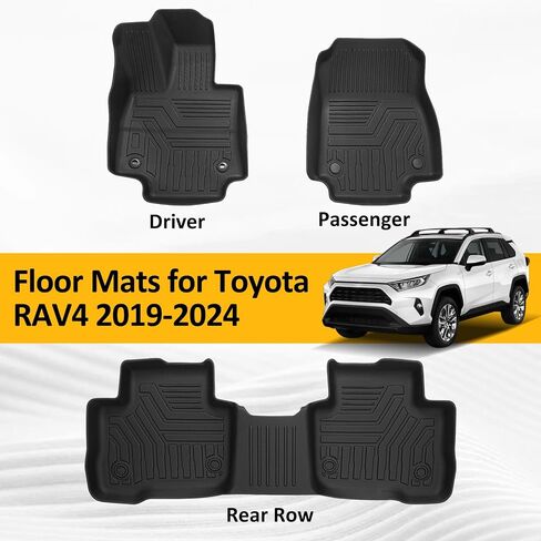 Falafa Floor Mats for Toyo-ta RAV4 2019-2024 2025(Include Hybrid), TPE All Weather Floor Liner for RAV4 1st and 2nd Row Car Mats Cargo Liners Accessories, Black in Saudi Arabia