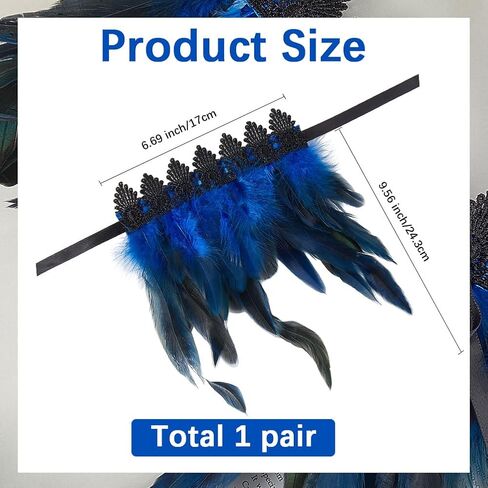 1 Pair Feather Cuffs Wrist Lace Gloves Blue Floral Lace Angel Wings Bracelet Gothic Mesh Wristband Swan Witch Arm Sleeve for Women Cosplay Halloween Party Performances Costume Accessories in Saudi Arabia