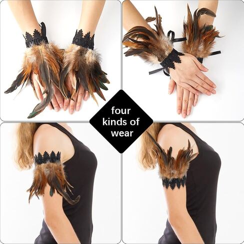 1 Pair Feather Cuffs Wrist Lace Gloves Blue Floral Lace Angel Wings Bracelet Gothic Mesh Wristband Swan Witch Arm Sleeve for Women Cosplay Halloween Party Performances Costume Accessories in Saudi Arabia