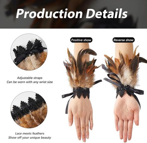 1 Pair Feather Cuffs Wrist Lace Gloves Blue Floral Lace Angel Wings Bracelet Gothic Mesh Wristband Swan Witch Arm Sleeve for Women Cosplay Halloween Party Performances Costume Accessories in Saudi Arabia