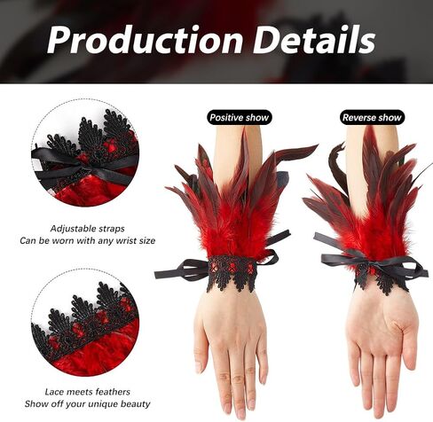 1 Pair Feather Cuffs Wrist Lace Gloves Blue Floral Lace Angel Wings Bracelet Gothic Mesh Wristband Swan Witch Arm Sleeve for Women Cosplay Halloween Party Performances Costume Accessories in Saudi Arabia