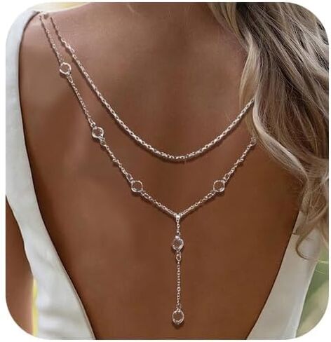 Crystal Bead Layered Back Chain Sexy Backless Rhinestone Necklace Body Jewelry for Women Bridal Wedding Backdrop Dress Accessories for Women in Kuwait