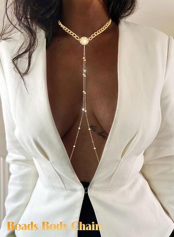 Gold Body Chain Jewelry for Women Shiny Rhinestone Bra Chain Summer Beach Layered Bikini Belly Chain Jewelry in Kuwait