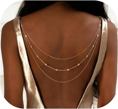 Rhinestone Layered Waterdrop Back Chain Sexy Backless Crystal Necklace Bridal Wedding Backdrop Dress Accessories Body Jewelry for Women in Kuwait