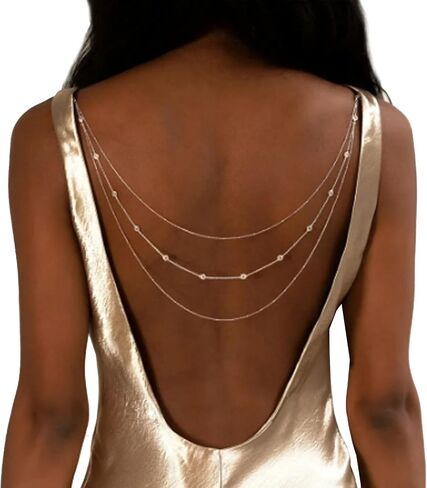 Rhinestone Layered Waterdrop Back Chain Sexy Backless Crystal Necklace Bridal Wedding Backdrop Dress Accessories Body Jewelry for Women in Kuwait