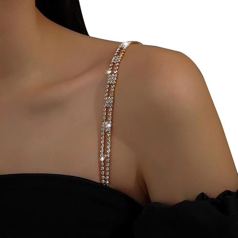 1Pair Sexy Women Rhinestone Shoulder Straps Jewelry Crystal Strap Chain Detachable Rhinestone Underwear Chain Bridal Wedding Bra Shoulder Jewelry in Saudi Arabia