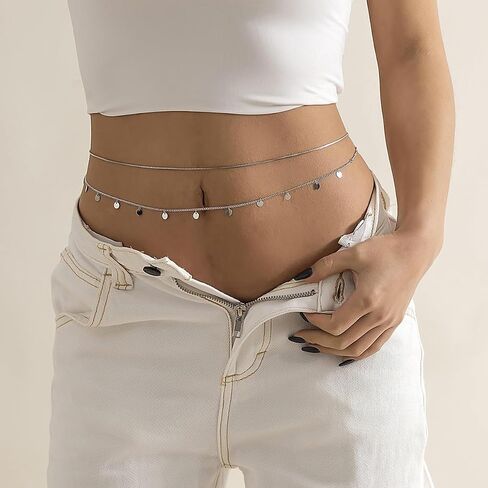 Dainty Multilayered Body Chains Gold Silver Boho Layered Beach Waist Chain CZ Adjustable Bikini Belly Chain Jewelry Accessories for Women Sexy Summer Birthday Gift Friendship in Kuwait