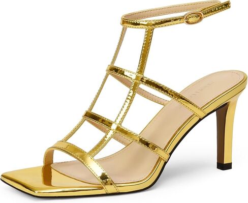 Womens Strappy Heels 3 inch Slingback Square Open Toe Stilettos Sandals, Patent Leather, Sexy Party Dress Shoes in Saudi Arabia