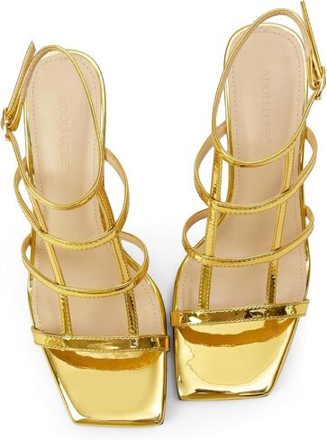 Womens Strappy Heels 3 inch Slingback Square Open Toe Stilettos Sandals, Patent Leather, Sexy Party Dress Shoes in Saudi Arabia
