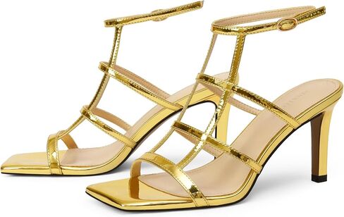 Womens Strappy Heels 3 inch Slingback Square Open Toe Stilettos Sandals, Patent Leather, Sexy Party Dress Shoes in Saudi Arabia
