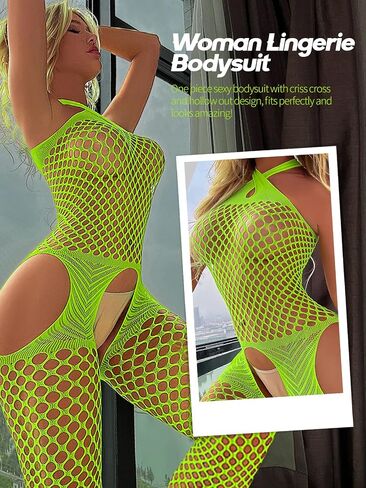 Buitifo Woman Sexy Lingerie Nightwear Halter Body Stocking One Piece Fishnet Mini Top and Tights in Saudi Arabia