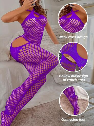 Buitifo Woman Sexy Lingerie Nightwear Halter Body Stocking One Piece Fishnet Mini Top and Tights in Saudi Arabia