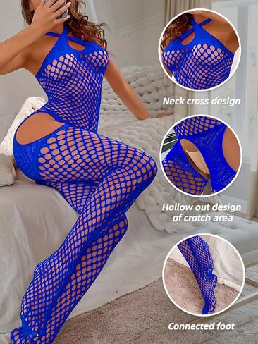 Buitifo Woman Sexy Lingerie Nightwear Halter Body Stocking One Piece Fishnet Mini Top and Tights in Saudi Arabia