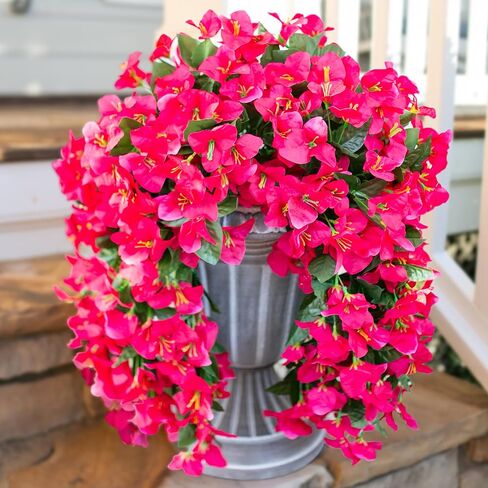 Bougainvillea Artificial Hanging Flowers Plants for Outdoors Decoration, 2pcs Fake Flowers Hot Pink Bougainvillea Vines Realistic UV Resistant Silk Flowers for Outside Planter Porch Patio Urn in Saudi Arabia