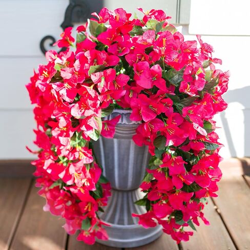 Bougainvillea Artificial Hanging Flowers Plants for Outdoors Decoration, 2pcs Fake Flowers Hot Pink Bougainvillea Vines Realistic UV Resistant Silk Flowers for Outside Planter Porch Patio Urn in Saudi Arabia