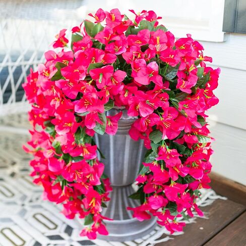 Bougainvillea Artificial Hanging Flowers Plants for Outdoors Decoration, 2pcs Fake Flowers Hot Pink Bougainvillea Vines Realistic UV Resistant Silk Flowers for Outside Planter Porch Patio Urn in Saudi Arabia
