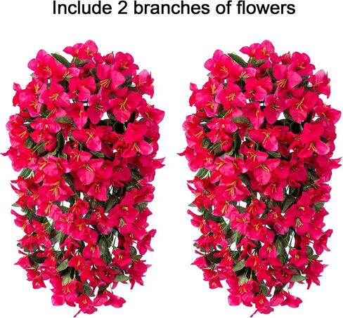 Bougainvillea Artificial Hanging Flowers Plants for Outdoors Decoration, 2pcs Fake Flowers Hot Pink Bougainvillea Vines Realistic UV Resistant Silk Flowers for Outside Planter Porch Patio Urn in Saudi Arabia