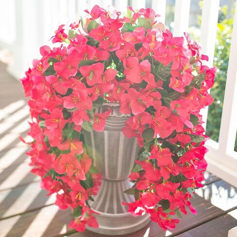 Bougainvillea Artificial Hanging Flowers Plants for Outdoors Decoration, 2pcs Fake Flowers Hot Pink Bougainvillea Vines Realistic UV Resistant Silk Flowers for Outside Planter Porch Patio Urn in Saudi Arabia