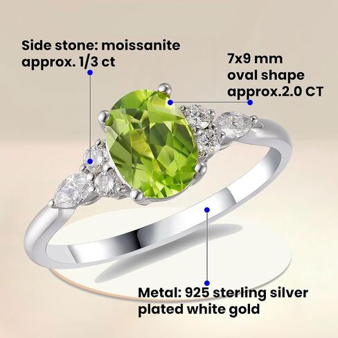925 Sterling Silver Peridot Rings for Women, August Birthstone 9x7 MM Oval Shape Green Stone Engagement Promise Ring for Birthday/Anniversary, Gift for Wife/Mother/Her/Woman, Size 5 to 12 in Kuwait