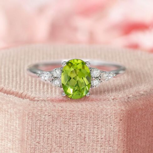 925 Sterling Silver Peridot Rings for Women, August Birthstone 9x7 MM Oval Shape Green Stone Engagement Promise Ring for Birthday/Anniversary, Gift for Wife/Mother/Her/Woman, Size 5 to 12 in Kuwait