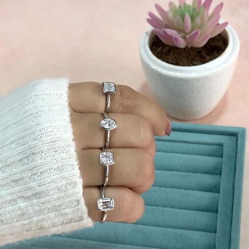 SAVEARTH DIAMONDS Multi Shape Lab Created Moissanite Diamond Bezel Set Solitaire Engagement Ring In 14K Gold Over 925 Sterling Silver Jewelry (VVS1 Clarity) in Saudi Arabia