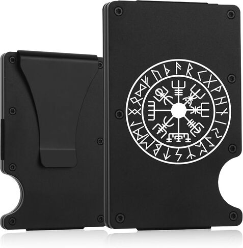 THTCSQ Vikings Gift,Minimalist Personalized Engraved Metal Wallet,Slim Wallet for Men,Nordic Norse Amulet wallet,Vikings Warrior wallet Norse Gods Gifts (Vikings Gift) in Kuwait