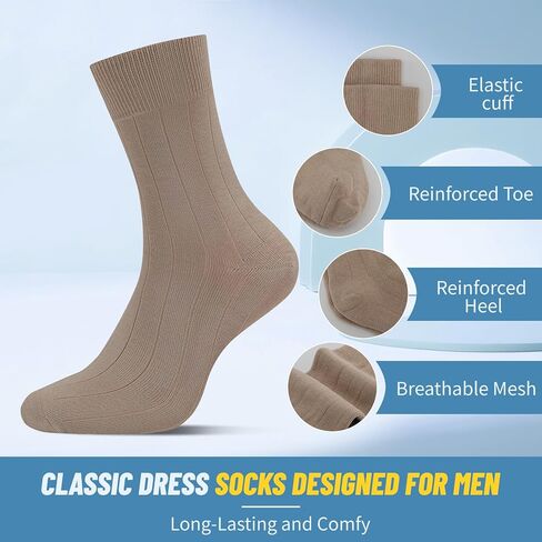 Men's Dress Socks Solid Colors Comfy Crew Cotton Dress Socks for Men Thin Lightweight Anti Odor Size 10-13 in Kuwait