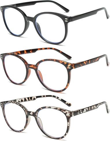 Reading Glasses for Women,3 Pack Retro Classic Round Readers with Spring Hinge Blue Light Blocking Computer Eyeglasses in Saudi Arabia