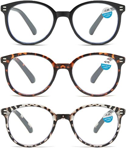 Reading Glasses for Women,3 Pack Retro Classic Round Readers with Spring Hinge Blue Light Blocking Computer Eyeglasses in Saudi Arabia