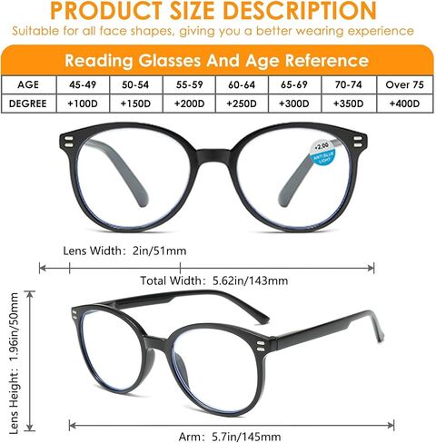 Reading Glasses for Women,3 Pack Retro Classic Round Readers with Spring Hinge Blue Light Blocking Computer Eyeglasses in Saudi Arabia