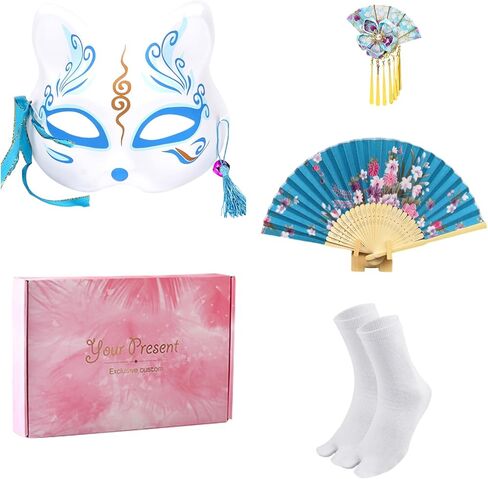 Japanese Kimono for Women Geisha Costume Asian Dress Anime Costume Yukata Kimono Robe Mask Hand Fan Socks 5pc in Kuwait