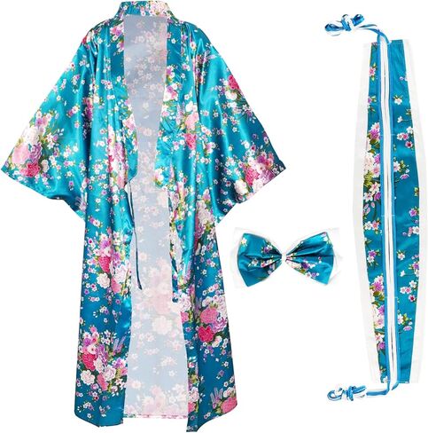 Japanese Kimono for Women Geisha Costume Asian Dress Anime Costume Yukata Kimono Robe Mask Hand Fan Socks 5pc in Kuwait