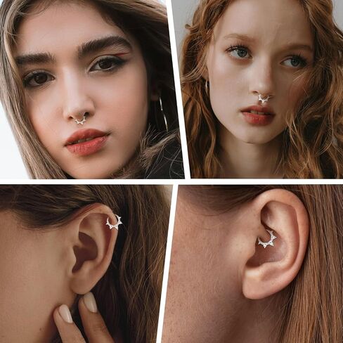 FUNLMO Septum Ring Daith Tragus Helix Rook Piercing Jewelry Cartilage Earring 316L Surgical Steel Cube Zirconia Nose Ring for Women Men 16G in Saudi Arabia