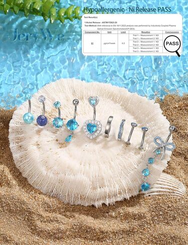 JeryWe Hypoallergenic Belly Button Ring Surgical Stainless Steel Dainty Dangle Navel Piercing Jewelry CZ Bow Heart Ball Pearl Clicker Piercings for Women in Kuwait