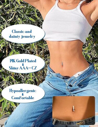 JeryWe Hypoallergenic Belly Button Ring Surgical Stainless Steel Dainty Dangle Navel Piercing Jewelry CZ Bow Heart Ball Pearl Clicker Piercings for Women in Kuwait