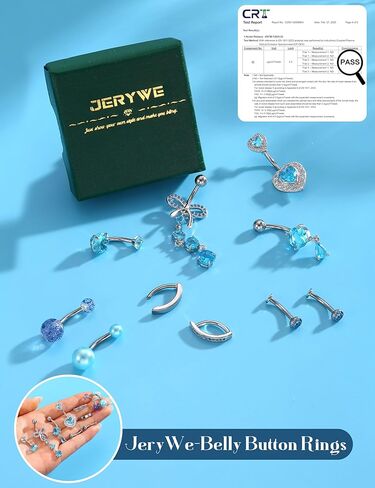 JeryWe Hypoallergenic Belly Button Ring Surgical Stainless Steel Dainty Dangle Navel Piercing Jewelry CZ Bow Heart Ball Pearl Clicker Piercings for Women in Kuwait