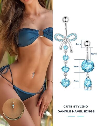 JeryWe Hypoallergenic Belly Button Ring Surgical Stainless Steel Dainty Dangle Navel Piercing Jewelry CZ Bow Heart Ball Pearl Clicker Piercings for Women in Kuwait