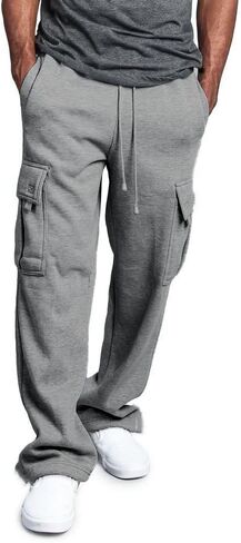 Men's Casual Cargo Sweatpants with Pockets Long Openleg Track Fleece Cargo Jogging Pants in Saudi Arabia