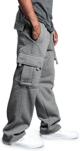 Men's Casual Cargo Sweatpants with Pockets Long Openleg Track Fleece Cargo Jogging Pants in Saudi Arabia