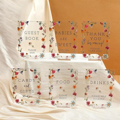 6 Pcs Wildflowers Baby in Bloom Baby Shower Table Decorations Take One Sign Thank You Acrylic Sign Centerpieces with Stand 5 x 7" Wedding Birthday Party Decorations for Guests Gifts in Saudi Arabia