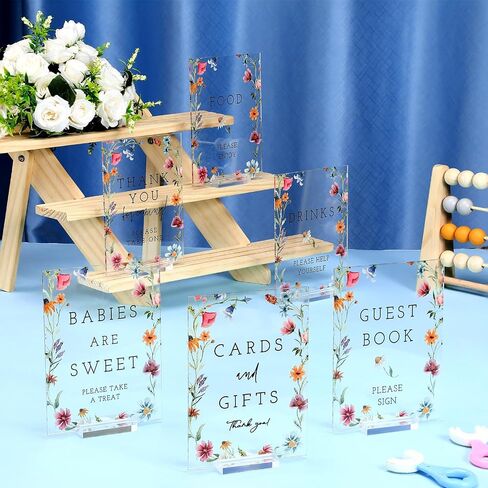 6 Pcs Wildflowers Baby in Bloom Baby Shower Table Decorations Take One Sign Thank You Acrylic Sign Centerpieces with Stand 5 x 7" Wedding Birthday Party Decorations for Guests Gifts in Saudi Arabia
