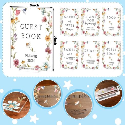 6 Pcs Wildflowers Baby in Bloom Baby Shower Table Decorations Take One Sign Thank You Acrylic Sign Centerpieces with Stand 5 x 7" Wedding Birthday Party Decorations for Guests Gifts in Saudi Arabia