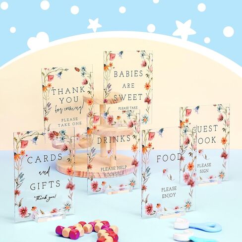 6 Pcs Wildflowers Baby in Bloom Baby Shower Table Decorations Take One Sign Thank You Acrylic Sign Centerpieces with Stand 5 x 7" Wedding Birthday Party Decorations for Guests Gifts in Saudi Arabia