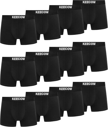 KEECOW Men's Underwear, Boxer Briefs, Soft Breathable Moisture Wicking Cotton, Black, 12 Pack in Saudi Arabia